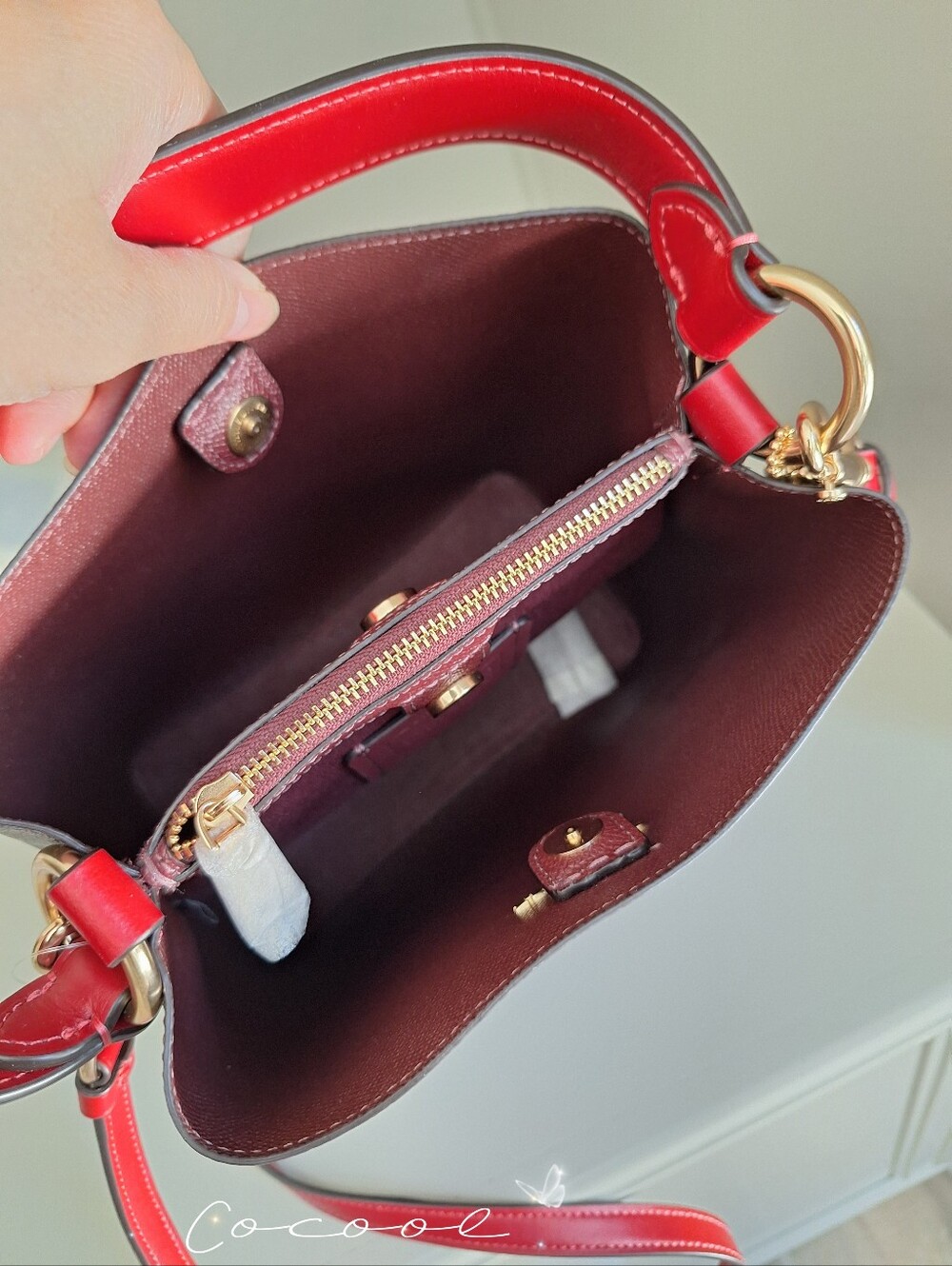 NWT!COACH SMALL TOWN BUCKET BAG IN SIGNATURE CANVAS ( 2312) IM/BROWN 1941 RED - Picture 8 of 10